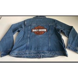 New Harley Davidson Motorcycle Denim Jean Jacket Women’s Size SMALL Logo On Back